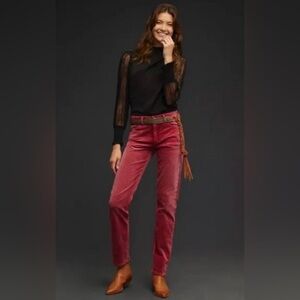 ANTHROPOLOGIE Pilcro Slim Boyfriend Crop Corduroy Pants Mauve Pink Size 28